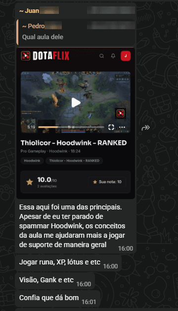 Depoimento de aluno da DOTAFLIX